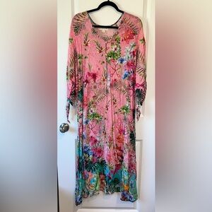 jayshree dalal Tropical Viscose Silk Long Kaftan Dress Sz:L